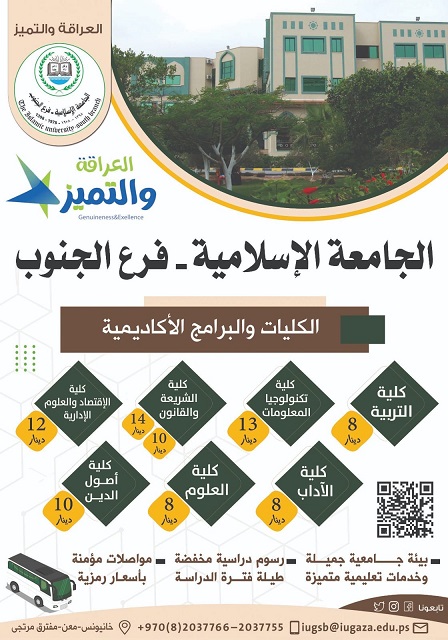 الكليات والبرامج المتوفرة في الجامعة الإسلامية فرع الجنوب..